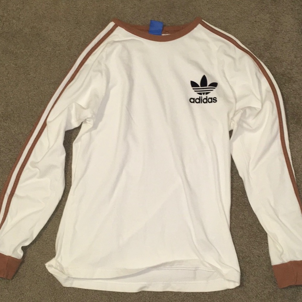 adidas brown stripe crew neck
